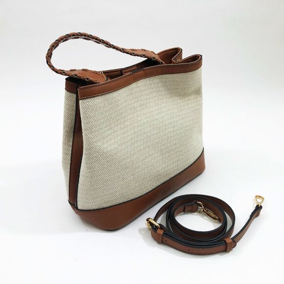 Jen & Co Satchel Maude 11.5x10x5.5 inches Ivory Polypro Fabric Handbag Purse - Picture 2 of 7